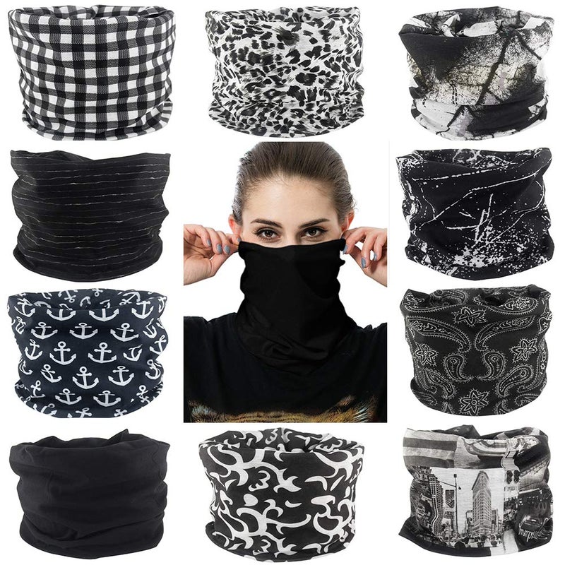 Cutewing Neck Gaiter Masks Tube Scarf,10PCS Seamless Face Covering Tube Bandanas,Black Ourdoor Face Mask Multi Headwear Magic Headband Balaclavas with UV Resistant. - Image 1
